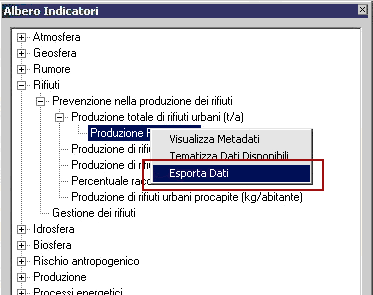 esporta dati